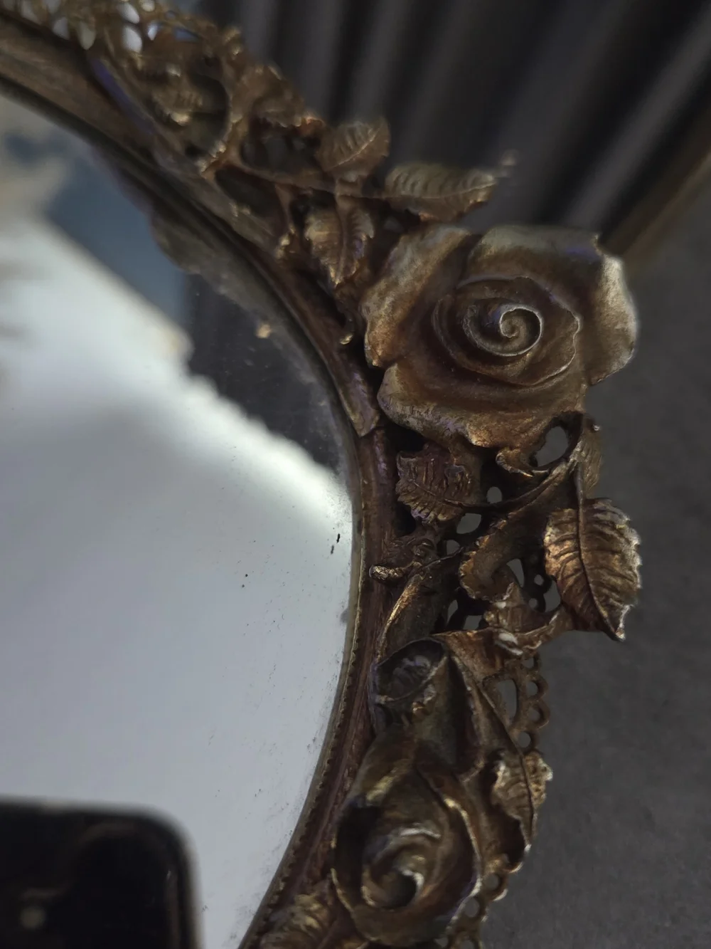 1960s 24 Karat Gold Plated Matson Golden Rose Ormolu Vintage Vanity Mirror Tray